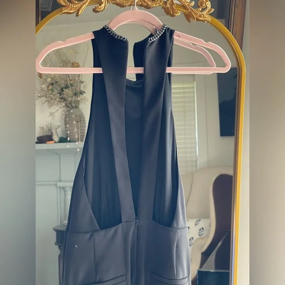 NWT The Kooples BLACK CREPE JUMPSUIT with Silver Chain Neck Detail - Picture 11 of 16